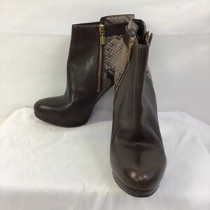 MICHAEL KORS WOMEN BROWN SNAKE SKIN LEATHER PLATFORM CHUCKY HEEL BOOTS SZ 7M